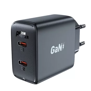   Acefast hálózati gyorstöltő GaN 35W PD 2x USB C A49, fekete