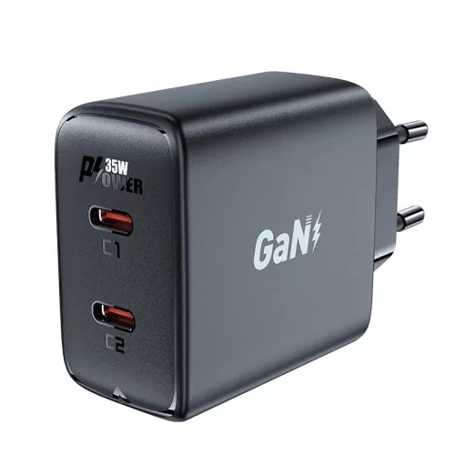 Acefast hálózati gyorstöltő GaN 35W PD 2x USB C A49, fekete