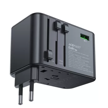   Acefast Z1 GaN 75W PD travel charger adapter 3x USB-C 2x USB-A, fekete