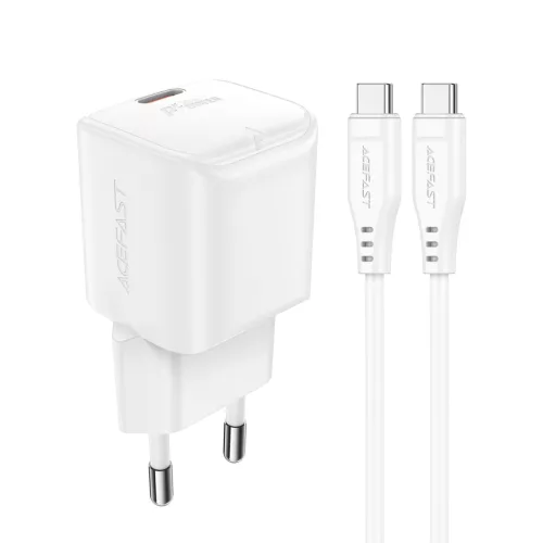 Acefast A73 Mini PD 20W GaN hálózati töltő + USB-C kábel, fehér