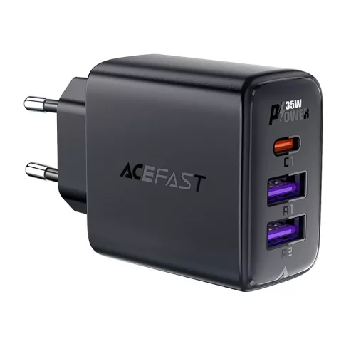 Acefast A57 PD 35W GaN hálózati töltő 2 x USB-A + USB-C with 3 ports, fekete