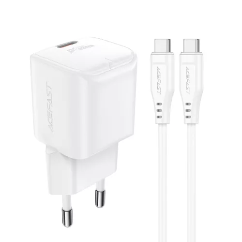 Acefast A77 Mini PD 30W GaN hálózati töltő + USB-C kábel, fehér