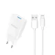 Dudao A4EU USB-A 2.1A hálózati töltő, fehér + USB-A - Lightning kábel