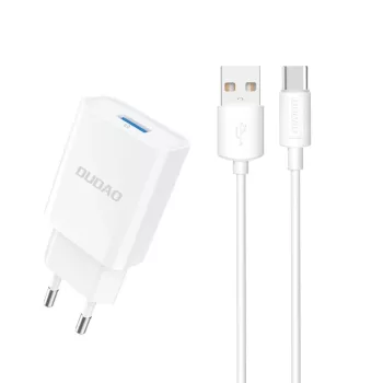   Dudao A4EU USB-A 2.1A hálózati töltő, fehér + USB-A - USB-C kábel