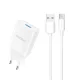 Dudao A4EU USB-A 2.1A hálózati töltő, fehér + USB-A - USB-C kábel