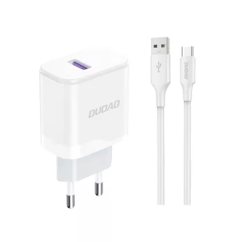   Dudao A20EU USB-A 18W hálózati töltő, fehér + USB-A - USB-C kábel