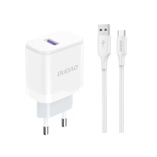 Dudao A20EU USB-A 18W hálózati töltő, fehér + USB-A - USB-C kábel