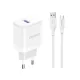 Dudao A20EU USB-A 18W hálózati töltő, fehér + USB-A - USB-C kábel