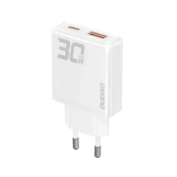 Dudao GaN A30EU 30W USB-A / USB-C hálózati töltő, fehér