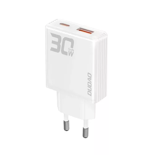 Dudao GaN A30EU 30W USB-A / USB-C hálózati töltő, fehér
