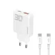 Dudao GaN A30EUT 30W USB-A / USB-C hálózati töltő + USB-C - USB-C kábel, fehér