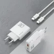 Dudao GaN A30EUT 30W USB-A / USB-C hálózati töltő + USB-C - USB-C kábel, fehér