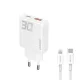 GaN Dudao A30EUL 30W USB-A / USB-C Wall Charger + USB-C - Lightning kábel, fehér