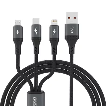   Dudao L3E, 3 az 1-ben 60W, MicroUSB USB-C - Lightning, 1,2m, kábel, fekete