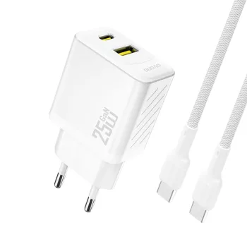   Dudao A26TCEU PD QC, 25W GaN USB-A USB-C, hálózati töltő, fehér