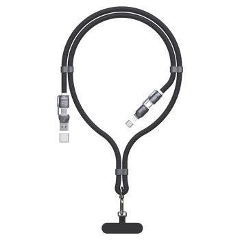   Dudao L20MAX 4in1 Cable / Lanyard USB-A / USB-C / Lightning PD QC 65W 1.5m - fekete