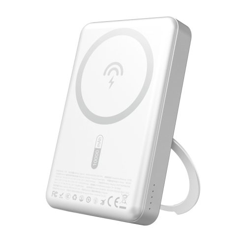 Dudao K28 10000mAh PD 22.5W MagSafe Powerbank fémszíjjal és gyűrűs állvánnyal, ezüst