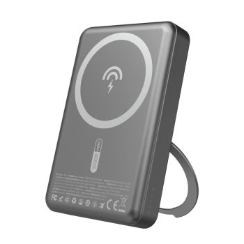   Dudao K28 10000mAh PD 22.5W MagSafe Powerbank fém tokkal és gyűrűs állvánnyal, szürke