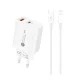 A6MaxL 20W USB-A USB-C hálózati töltő with 1m USB-C - Lightning kábel, fehér