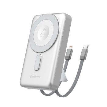   Dudao K29 10000mAh PD 20W MagSafe Powerbank fémházzal, állvánnyal és beépített USB-C/Lightning kábelekkel, ezüst