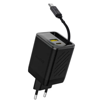   Dudao A67EU GaN 67 W beépített kihúzható USB-C Power Delivery Quick Charge kábellel, hálózati töltő, fekete