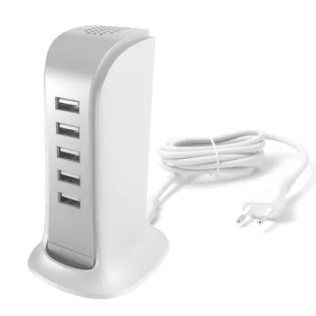 Dudao 5x USB charger built-in EU power cable, kábel, fehér