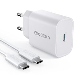   Choetech Wall Charger hálózati töltő, gyorstöltő, 25W USB-C, USB-C kábellel, fehér
