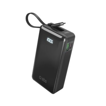   Powerbank SBS 10000 mAh 20W beépített USB-C kábel, digitális kijelző, fekete