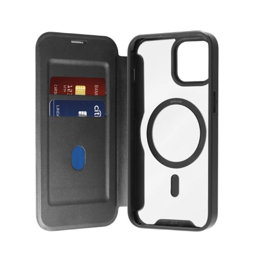 Puro Book Mag MagSafe Leather Case Flap Card Slot iPhone 16 tok, fekete
