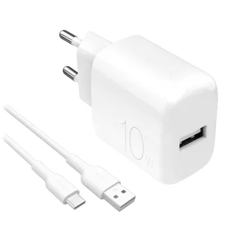   Puro PROLITE 10W USB-A hálózati töltő + USB-A - USB-C kábel 1.2m, fehér
