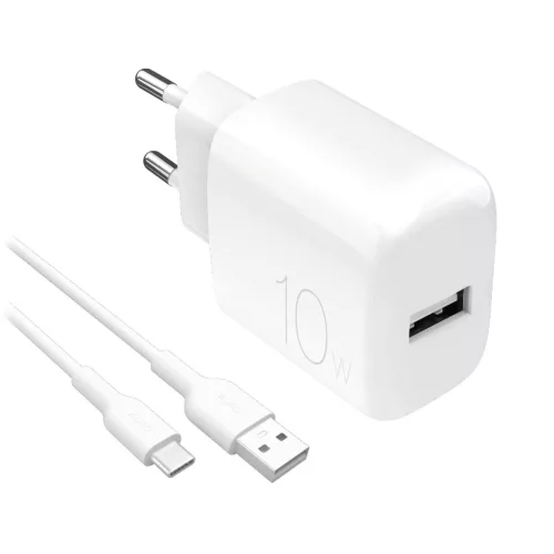 Puro PROLITE 10W USB-A hálózati töltő + USB-A - USB-C kábel 1.2m, fehér