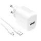 Puro PROLITE 10W USB-A hálózati töltő + USB-A - USB-C kábel 1.2m, fehér