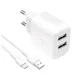 Puro PROLITE 10W 2x USB-A hálózati töltő + USB-A - USB-C kábel 1.2m, fehér