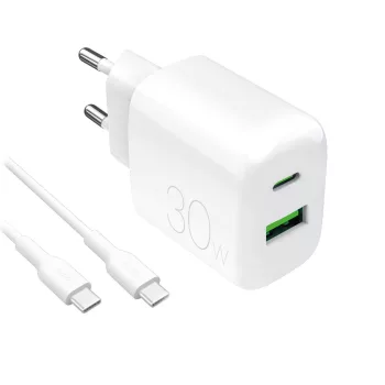   Puro PROLITE 30W USB-A / USB-C hálózati töltő + USB-C - USB-C kábel 1.2m, fehér