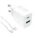 Puro PROLITE 20W USB-A / USB-C hálózati töltő + USB-C - USB-C kábel 1.2m, fehér