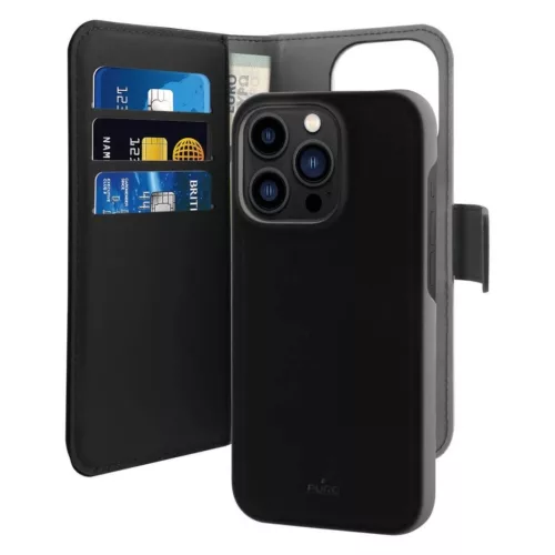 Puro Wallet Detachable MagSafe 2in1 PU Leather Case with Flap and Wallet iPhone 14 Pro Max tok, fekete