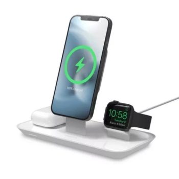   Mophie 3in1 Wireless Stand Charger Apple Watch, iPhone, Airpods Pro, Airpods vezeték nélküli asztali töltő Apple Watch,iPhone, Airpods Pro, fehér