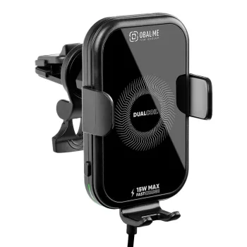   OBAL:ME GravCharger Wireless Charging Car Holder, autós tartó vezeték nélküli töltéssel, szellőzőrácsra, 15W, fekete