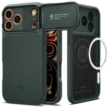   Spigen Optik Armor Mag Magsafe case iPhone 17 Pro Max tok, zöld