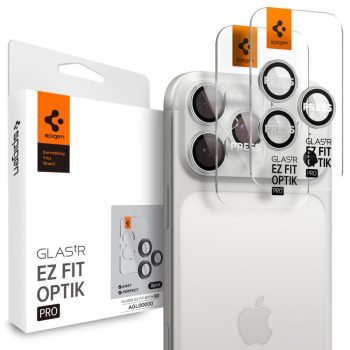   SPIGEN OPTIK PRO GLAS.TR ”EZ FIT” CAMERA PROTECTOR 2-PACK IPHONE 16 PRO / 16 PRO MAX / 17 PRO / MAX kameravédő, ezüst