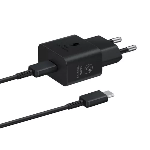 SAMSUNG original hálózati töltő Type C + kábel Type C to Type C PD 3A 25W GaN EP-T2510XBEGEU, fekete