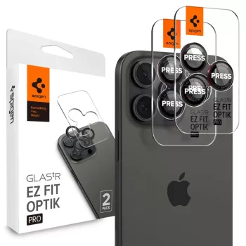   Spigen Optik Pro L-Series Glas.TR iPhone 14 Pro / 15 Pro / 16 Pro / 14 Pro Max / 15 Pro Max / 16 Pro Max kamera lencsevédő üvegfólia - 2db - fekete