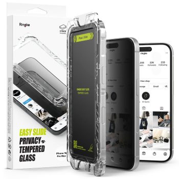   RINGKE EASY SLIDE 2-PACK IPHONE 16 PRO MAX PRIVACY edzett üvegfólia, fekete