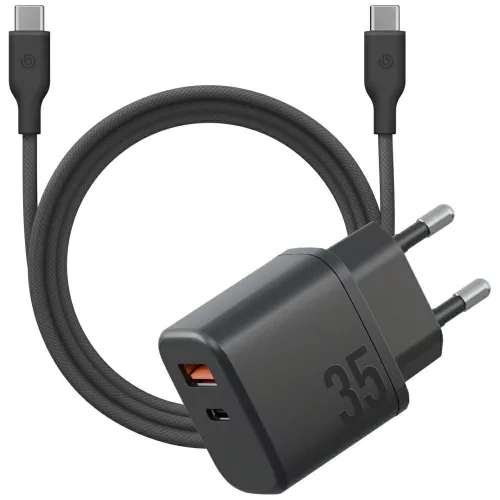 Energea Bazic hálózati töltő Goport Velox Kit 1xUSB-C 1xUSB-A GaN 35W with kábel, fekete