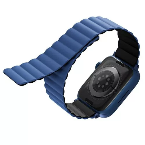 UNIQ Revix óraszíj Apple Watch Series 1-8/SE/SE2/Ultra 42/44/45/49mm Reversible Magnetic tok, fekete-kék