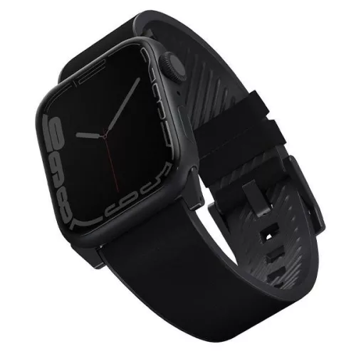 UNIQ óraszíj Straden Apple Watch Series 1/2/3/4/4/5/6/7/8/9/SE/SE2/Ultra/Ultra 2 42/44/45/49mm. Bőr hibrid óraszíj, fekete