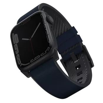   UNIQ óraszíj Straden Apple Watch Series 1/2/3/4/4/5/6/7/8/9/SE/SE2/Ultra/Ultra 2 42/44/45/49mm. Bőr hibrid óraszíj, kék