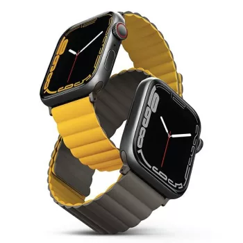   UNIQ Revix óraszíj Apple Watch Series 1-8/SE/SE2/Ultra 42/44/45/49mm Reversible Magnetic mustard-khaki