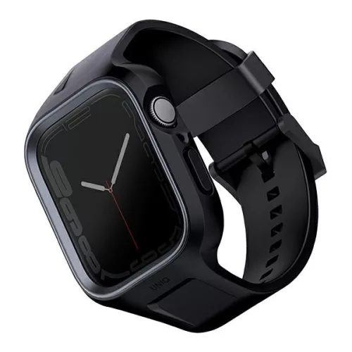 UNIQ óraszíj Monos 2in1 Apple Watch óraszíj + tok Series 4/5/6/7/8/9/SE/SE2 44/45mm. fekete/fekete tok, fekete