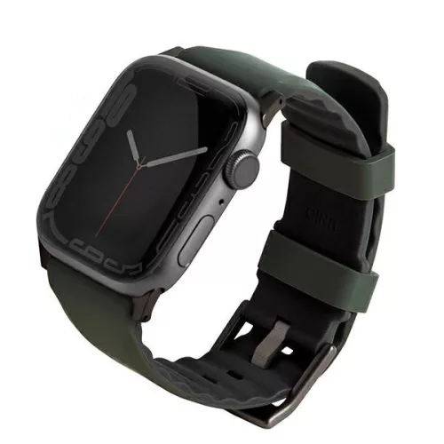 UNIQ óraszíj Linus Apple Watch Series 1/2/3/4/4/5/6/7/8/9/SE/SE2/Ultra/Ultra 2 42/44/45/49mm. Airosoft szilikon, zöld